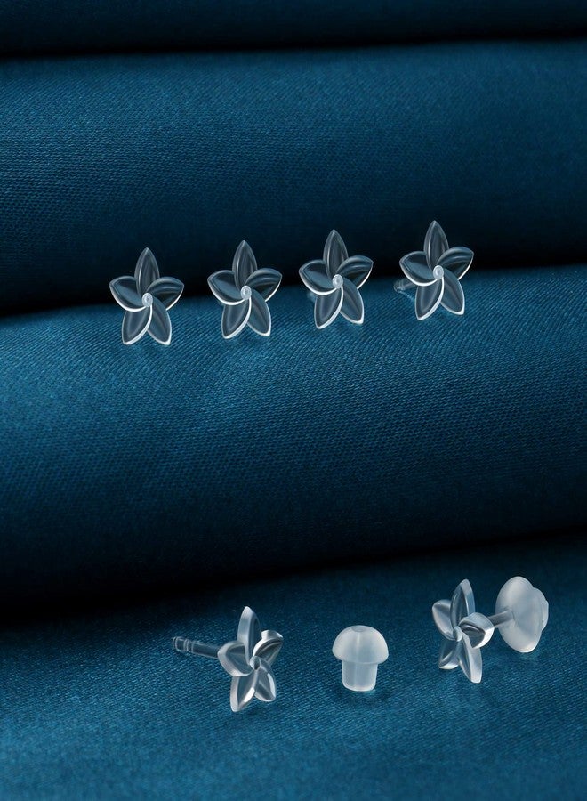KMEOSCH Clear Plastic Earrings for Sports, 20g Transparent Earrings Spacers Invisible Plastic Post Stud Earrings for Sensitive Ears (6 Pairs, Plumeria Style) - Image 4